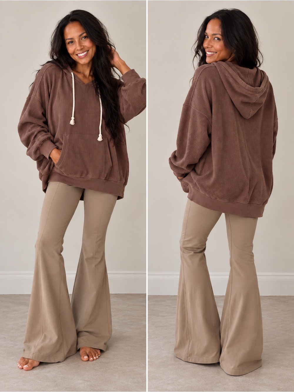 aerie Oversized Brown Corduroy Hoodie with Drawstring